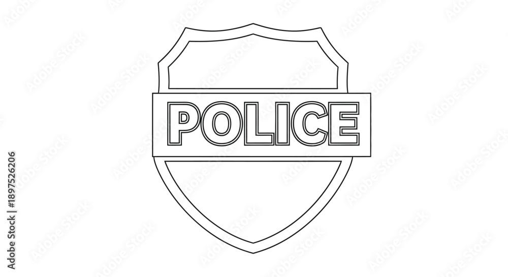 Obraz premium Black and white line drawing of a police badge with the word police