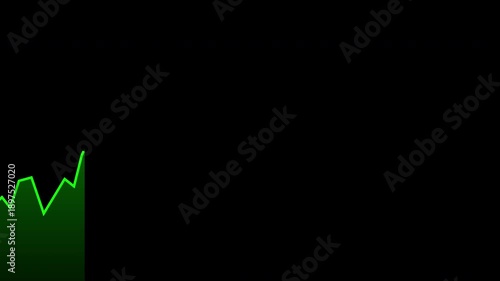 Animated green financial growth chart on dark background. Glowing line graph representing stock market, trading, economy and business success. Perfect for finance, crypto, investment, presentations