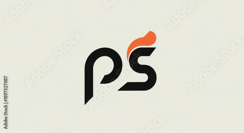 A professional minimalist vector logo featuring lowercase letters 'p' and 's' in bold black sans-serif font. A vibrant orange dynamic curve rises from the 's', symbolizing energy, growth.