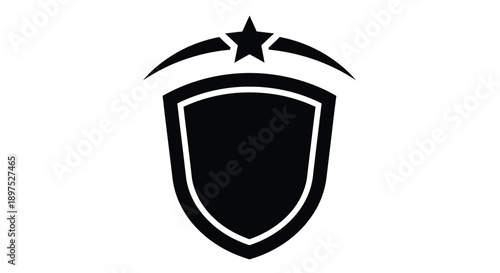 Black shield with a star emblem and curved wings above isolated on white