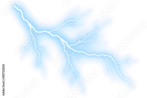 Photography A bright blue lightning bolt strikes in the dark night sky
