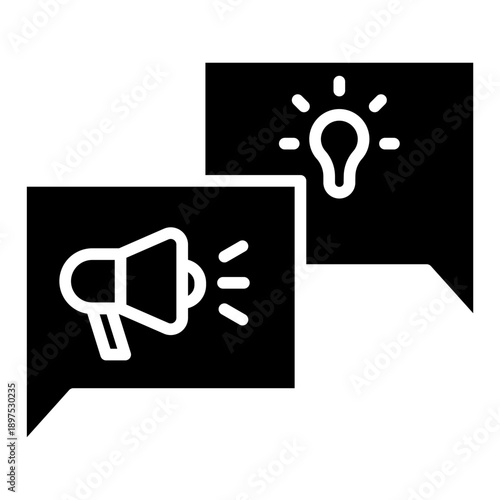 Black solid icon message sharing idea. Minimalist Marketing glyph symbol design.