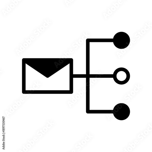 Black icon email network marketing. Minimalist Marketing semi solid symbol design.