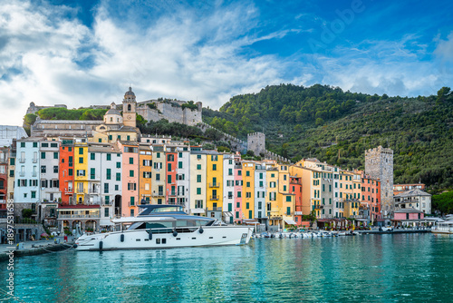 Scenic view of Porto Venere in Italy against dramatic sky