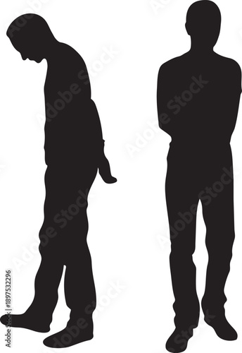 Shadowed Stance: A minimalist composition presents two silhouetted figures, their forms hinting at contemplation and introspection.