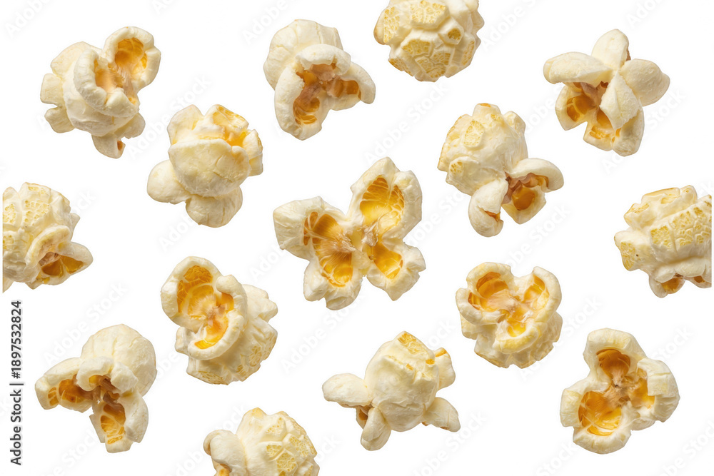 Fototapeta premium Fluffy Popcorn Kernels Isolated Against a Deep Dark Void