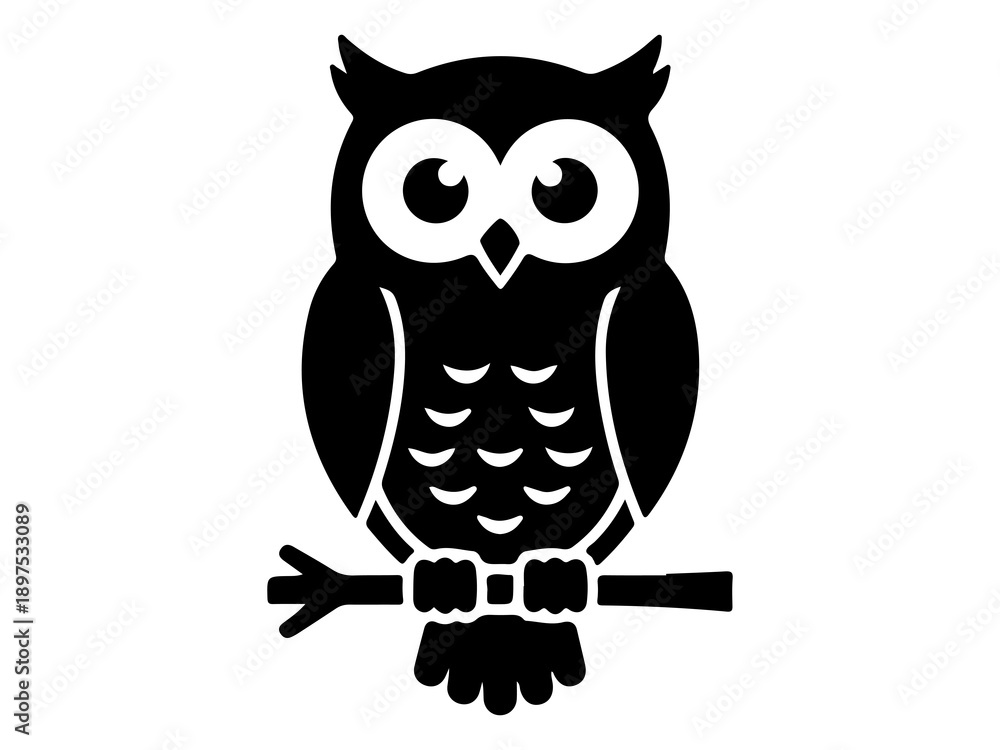 Obraz premium Black Silhouette Icon of Owl Bird Symbolizing Wisdom