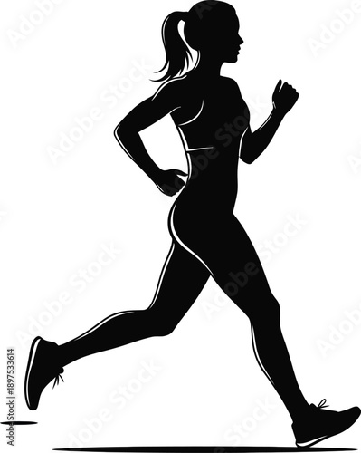 Silhouette woman running athletic fitness sport exercise motion side view