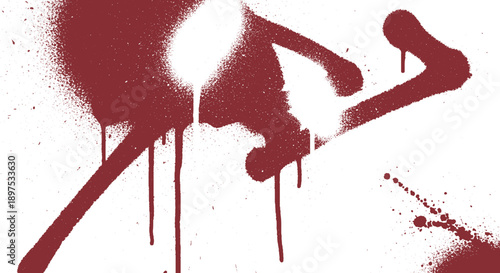 Abstract red paint splatters and drips on a white background.