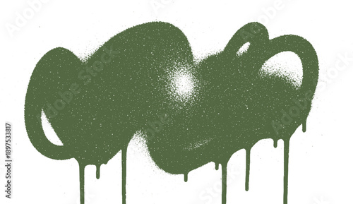 Green graffiti spray paint abstract shape with drips.