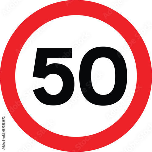 Speed Limit 50 UK Traffic Sign Editable Vector