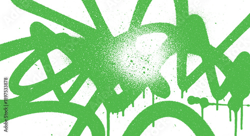 Vibrant Green Graffiti Spray Paint Splatter on White Background.