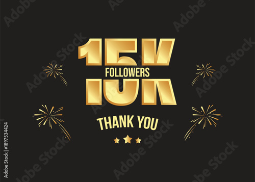  15k social media followers and subscribers template, greeting banner for fans, vector background for achievement celebration template, five thousands followers and subscribers with yellow background.