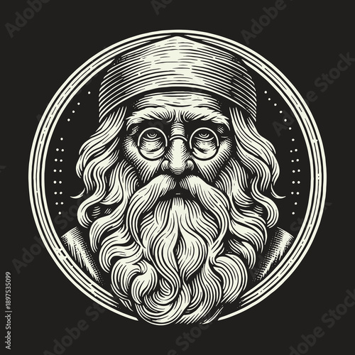Engraved Portrait of a Wise Old Man with a Long Beard.