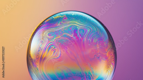 Optical wave diffraction laser interference patterns creating vibrant rainbow holographic swirls in soap bubble with iridescent spectral colors flowing across surface