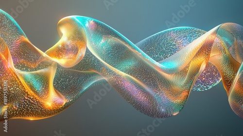 Optical coherence bands flowing transparent ribbon wave forms laser interference iridescent spectrum particles luminous diffraction technology science visualization patterns