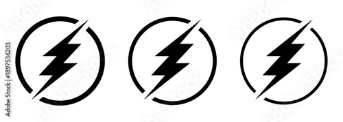 Electric Power Lightning Bolt in Circle Icons Set.