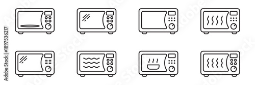 Microwave Oven Outline Icons Set