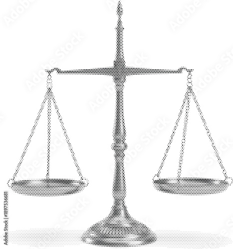 scales of justice halftone vintage retro illustration black and white dotted pattern vector graphic isolated monochrome pop art engraving law legal balance court