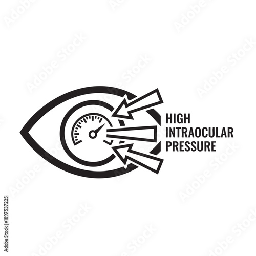 Illustration of high intraocular pressure gauge with warning arrows
