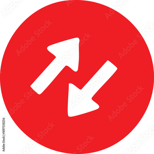 Red circular with two white hand drawn style opposing arrows inside direction exchange