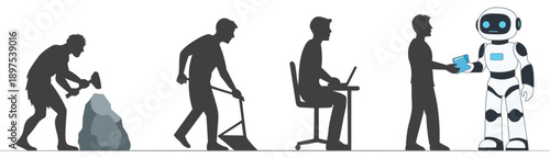 Human Evolution from Primitive Tools to Artificial Intelligence Robot Illustration