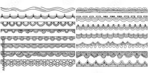 Hand Drawn Scalloped Borders Set: Ornamental Wave Dividers for Wedding Invitation Cards, Menu Design, and Vintage Decor Projects