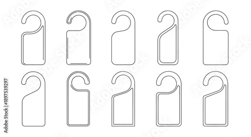 Minimalist Door Hanger Templates Vector Set. Continuous line art outlines for hotel Do Not Disturb signs, privacy indicators, and design mockups.