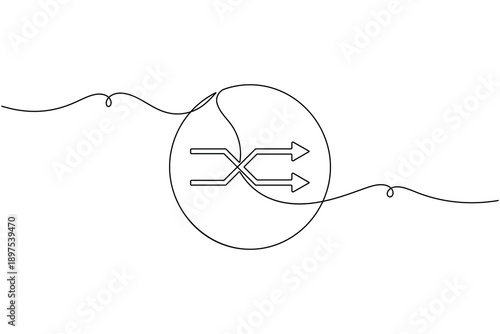 Shuffle arrows button icon continuous one line drawing on white background minimalist music playlist random play symbol outline vector illustration