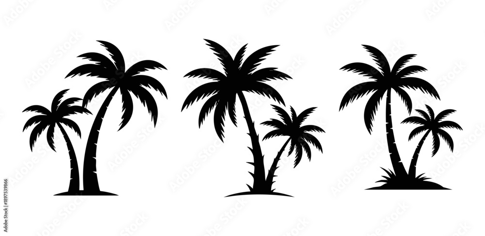 Fototapeta premium Tropical Palm Tree Silhouettes Vector Set