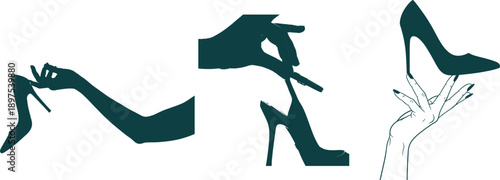 Close-up Silhouettes of Hands Holding and Showcasing High- Heeled Shoes woman fashion