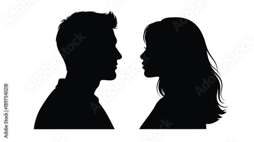 Couple facing each other in a striking black profile silhouette