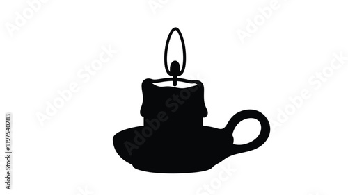 A simple black silhouette of a candle in a holder silhouette