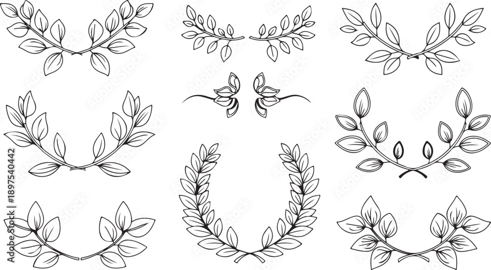 Fototapeta premium Minimal Botanical Ornament Outline Vector