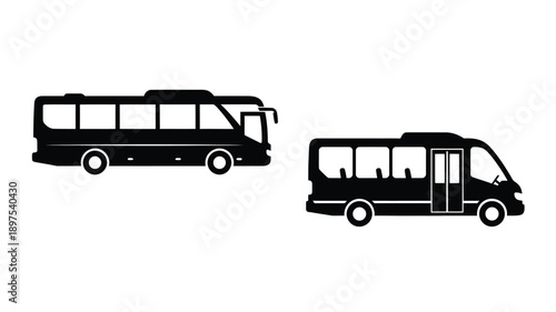 Two buses depicted in a stark monochromatic silhouette