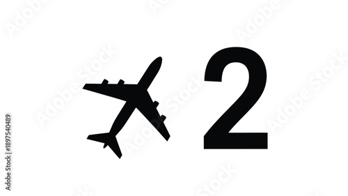 Airplane and number two graphic a bold black silhouette