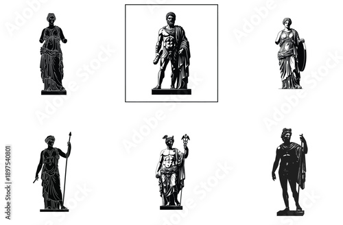 Ancient Greek God Statues Vector Illustration