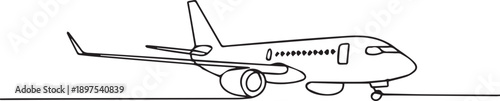 Airplane on runway, viewed from side, illustration of commercial aircraft