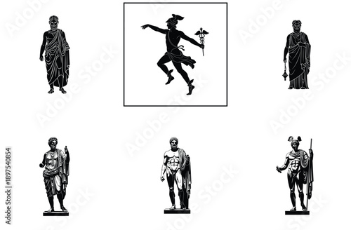 Ancient Greek Gods and Goddesses Silhouette Vector Illustration