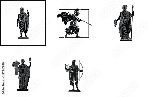 Ancient Greek Gods and Goddesses Silhouette Vector Illustration