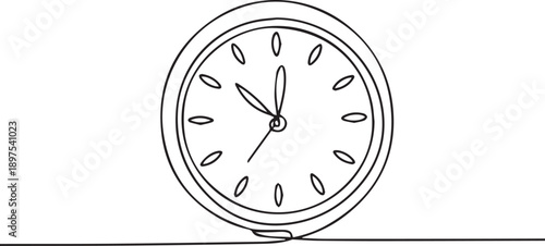 A simple line drawing of a clock on a flat surface viewed from the side