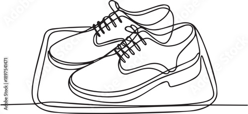 Continuous line drawing of sports shoes on a box from a side view
