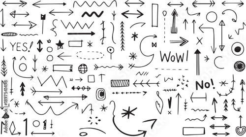 Comprehensive collection of hand-drawn arrows, symbols, and punctuation marks. Perfect for emphasizing points, creating visual flow, and adding creative flair to designs.