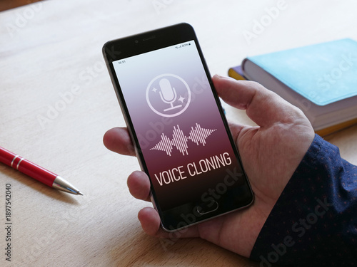 Wallpaper Mural Voice Cloning Technology on Smartphone Screen. Artificial Intelligence, Speech Synthesis, Deepfake Audio and Digital Identity Security Concept Torontodigital.ca