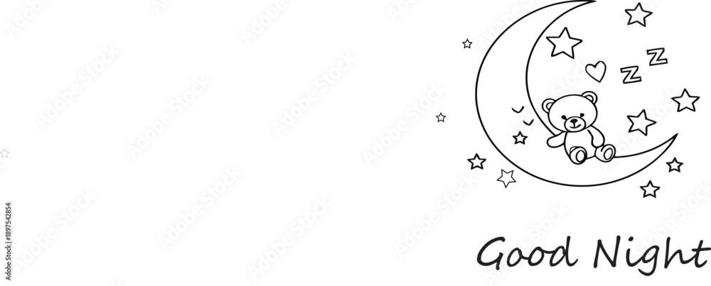 Obraz premium Minimalist Good Night Greeting Design with Moon and Teddy
