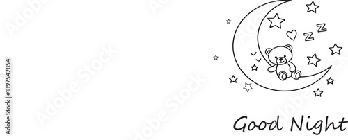Minimalist Good Night Greeting Design with Moon and Teddy
