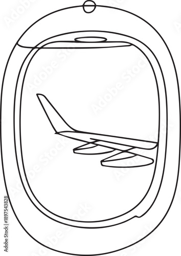 A Simple Line Drawing of an Airplane Viewed through an Aircraft Window