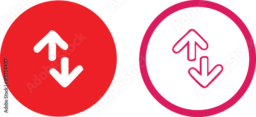 Two circular one red with white arrows and one pink outlined with white arrows Keywords: arrow