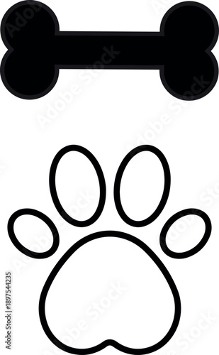 Dog Bone and Paw Print Icons For Pet Lovers