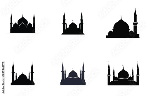 Mosque Silhouette Collection, Islamic Architecture, Black Vector Illustration